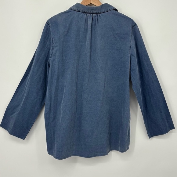 Garnet Hill chambray collared V Neck popover top / tunic 100% Cotton Large - Picture 7 of 8